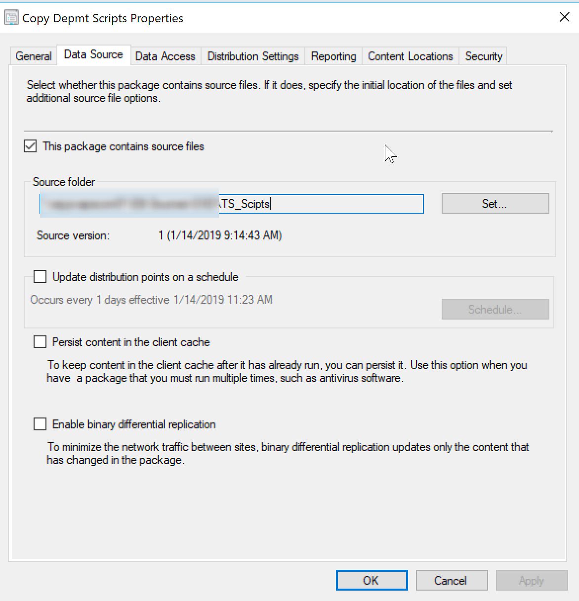 sccm copy a file in a package then run it