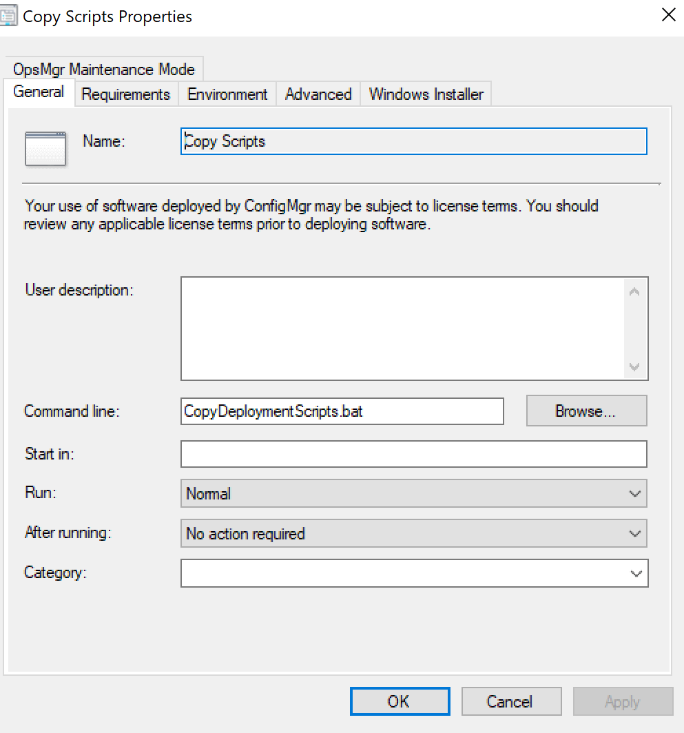 sccm copy a file in a package then run it