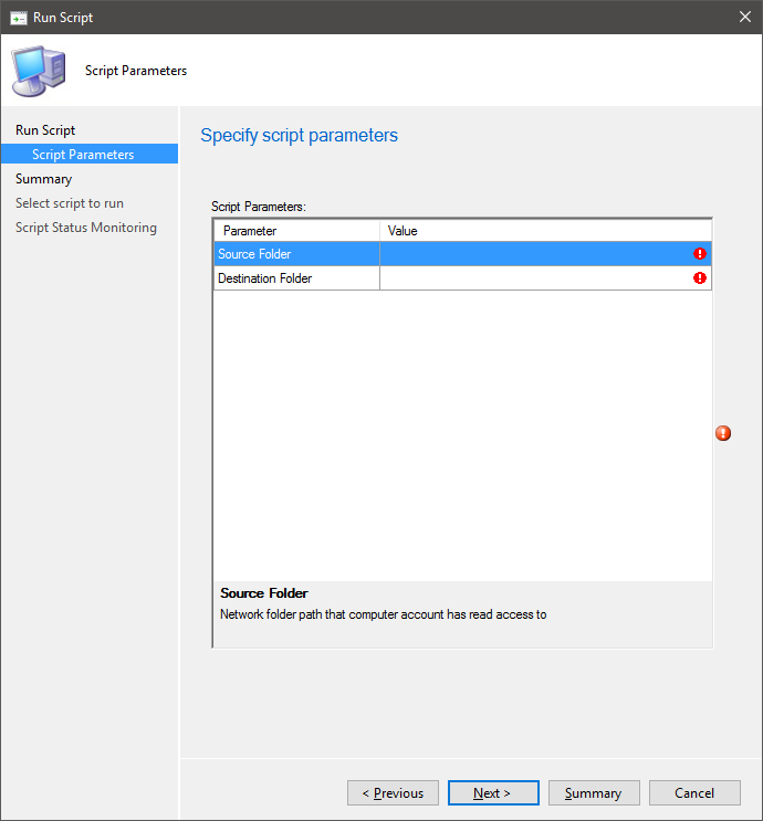 sccm copy a file in a package then run it