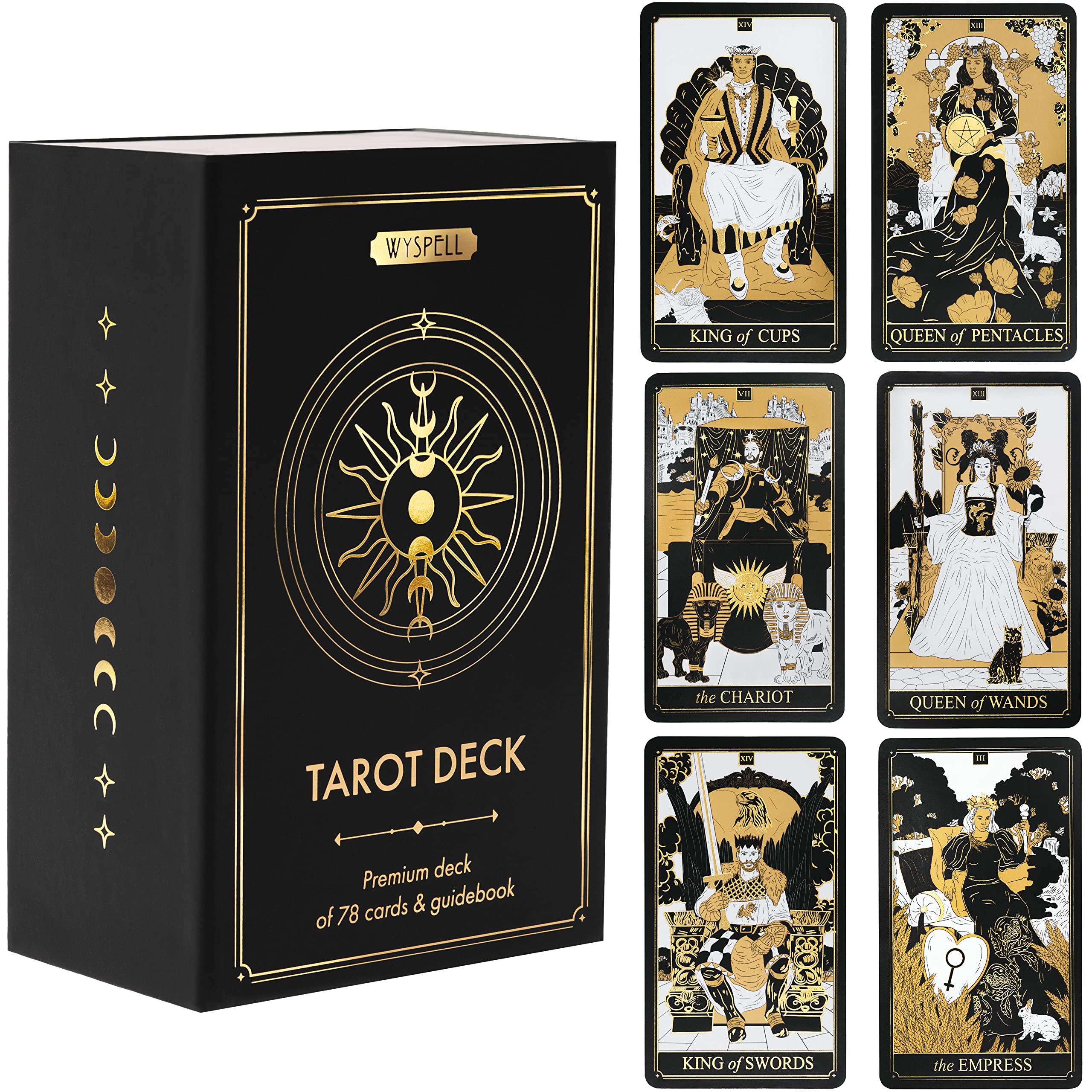 Black Pack of Tarot Cards with Book - Complete Tarot Set for Beginners