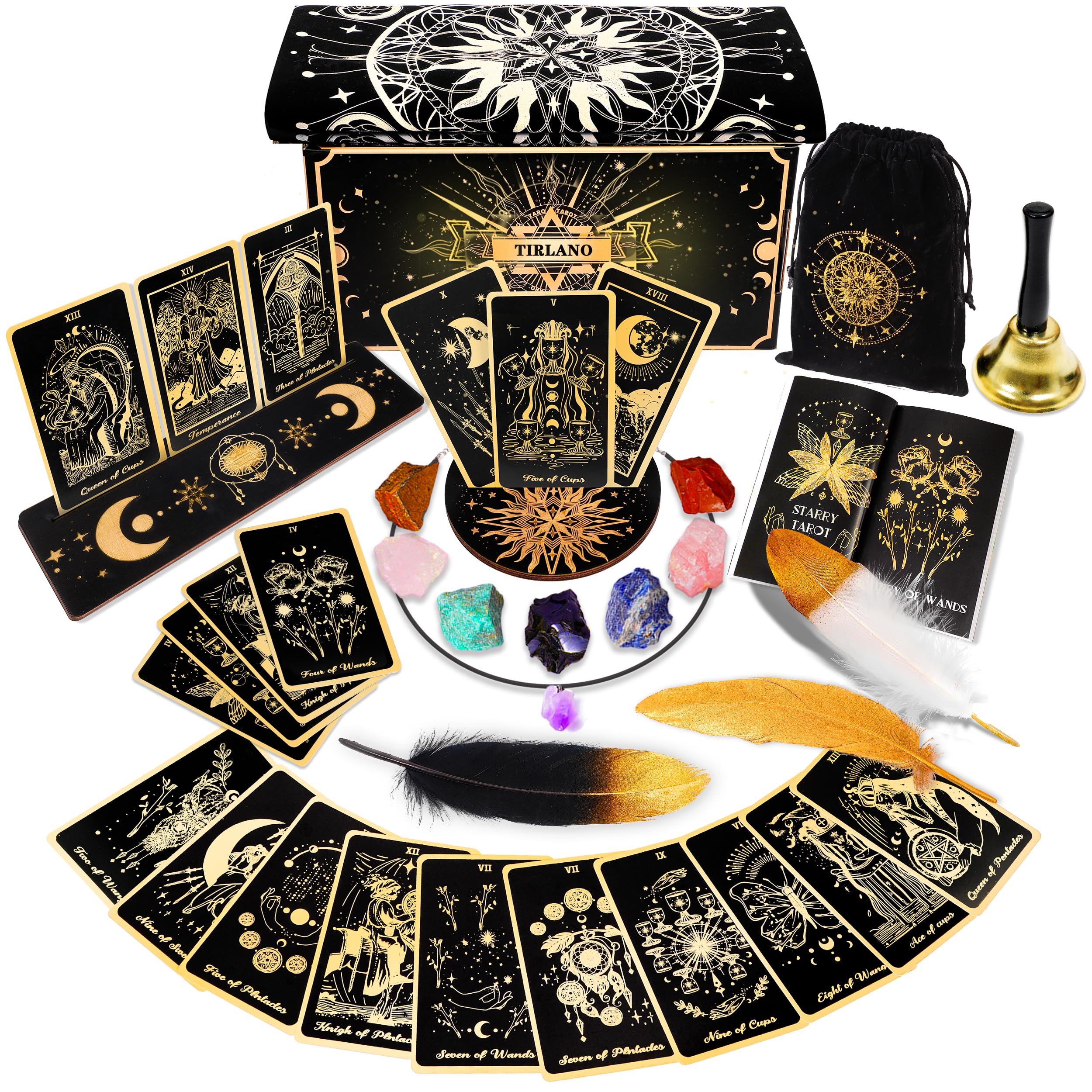 Black Pack of Tarot Cards with Book - Complete Tarot Set for Beginners