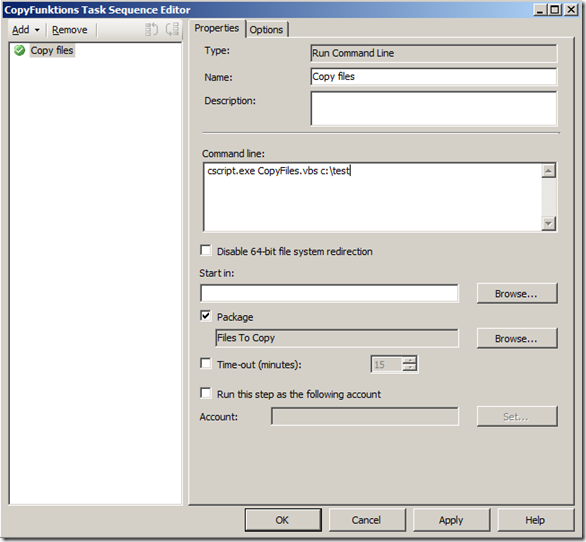 sccm copy a file in a package then run it