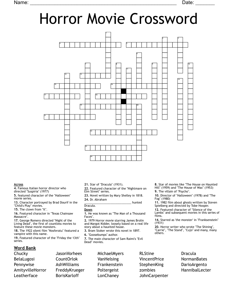 Slasher Film Feature Crossword: Can You Solve It?