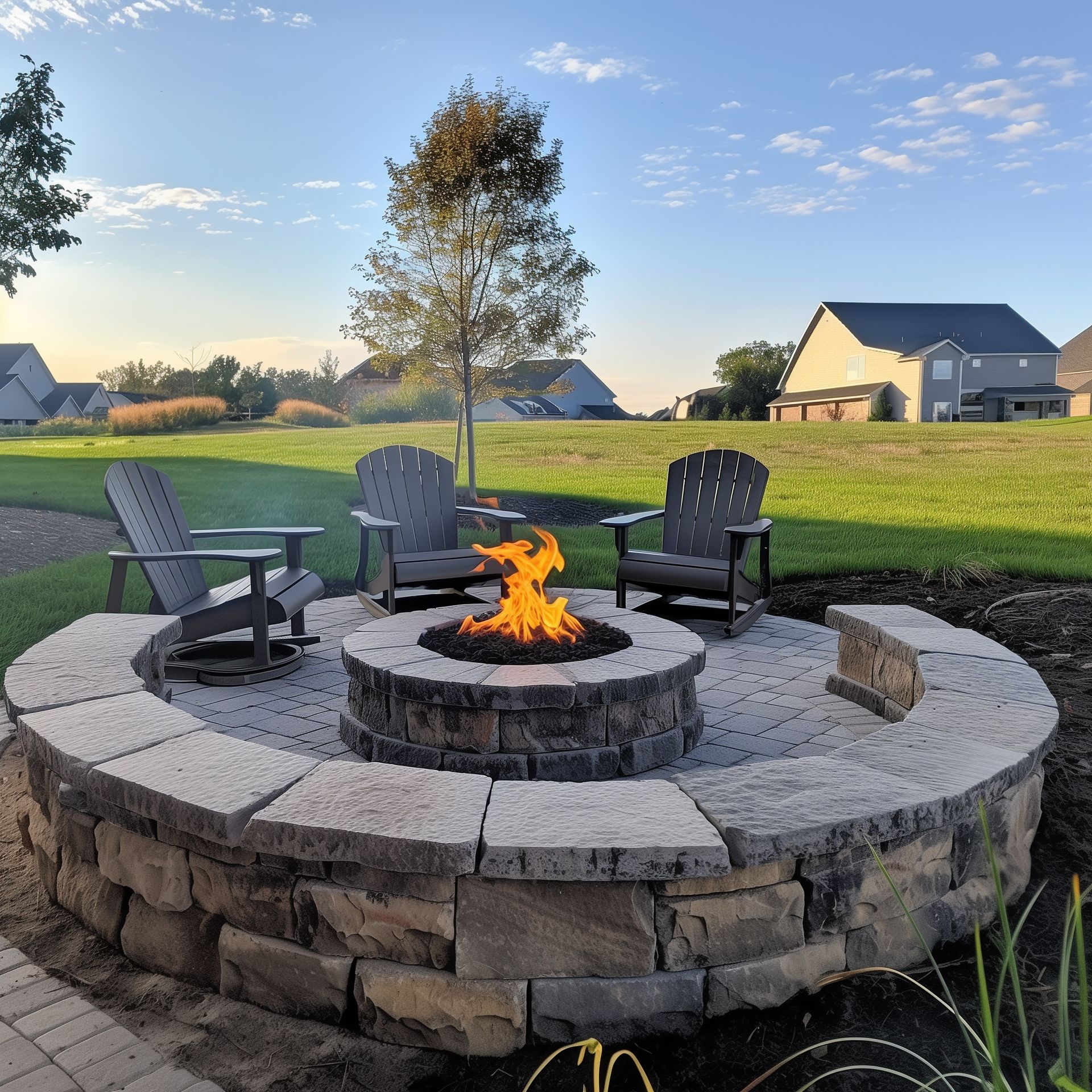 Fire pit with water feature, transform your backyard into a stunning and inviting retreat now.